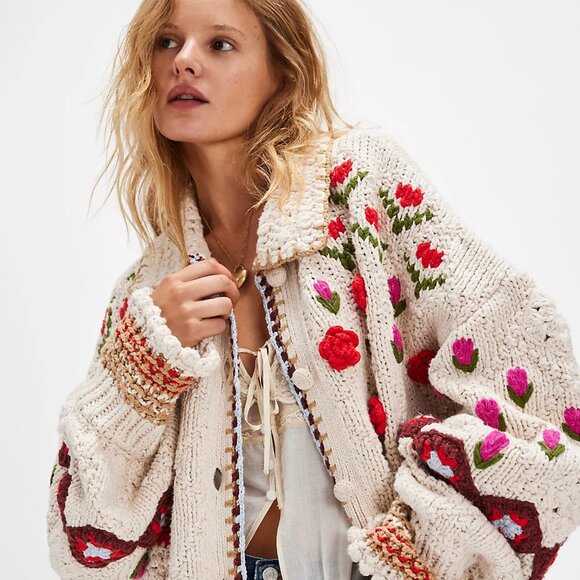 Free People Sweaters - FREE PEOPLE Rosebud Cardigan Knit Embroidered Sweater (size S) NWOT